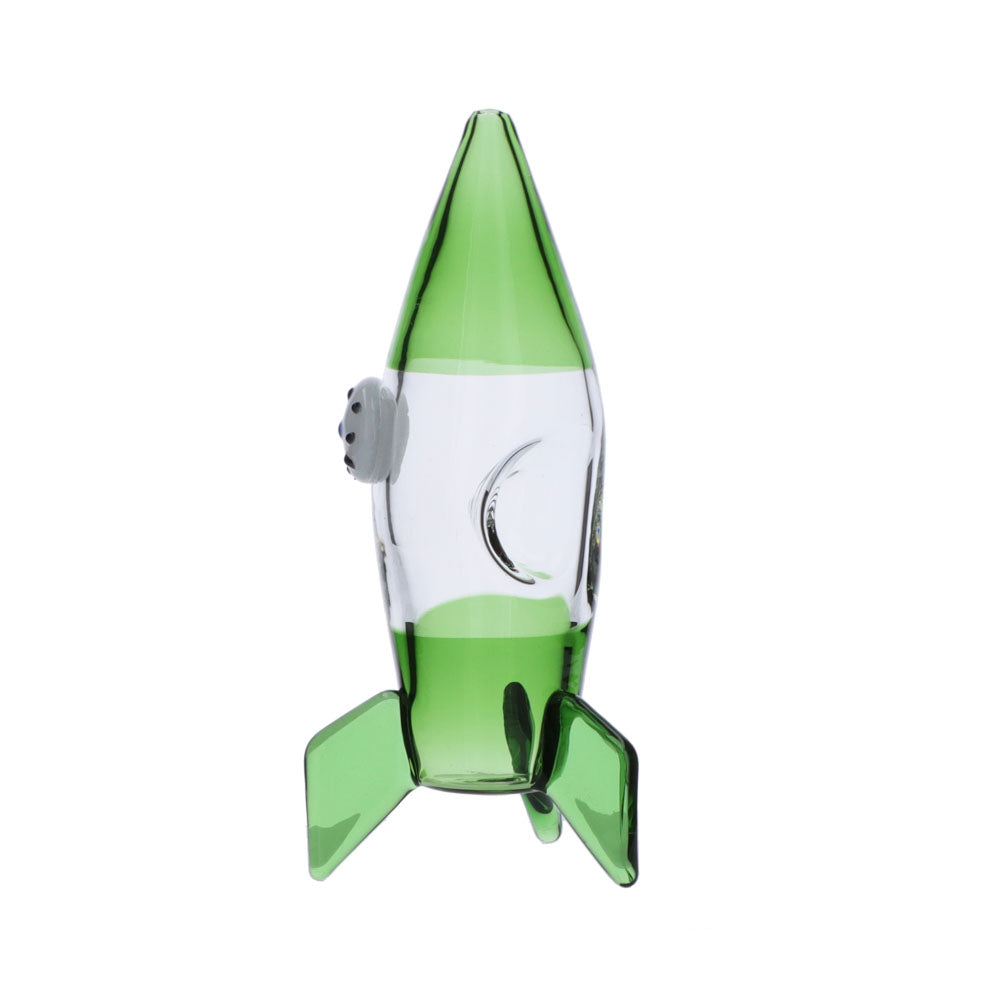 Rocket Ship Glass Hand Pipe | Green | Side view 3