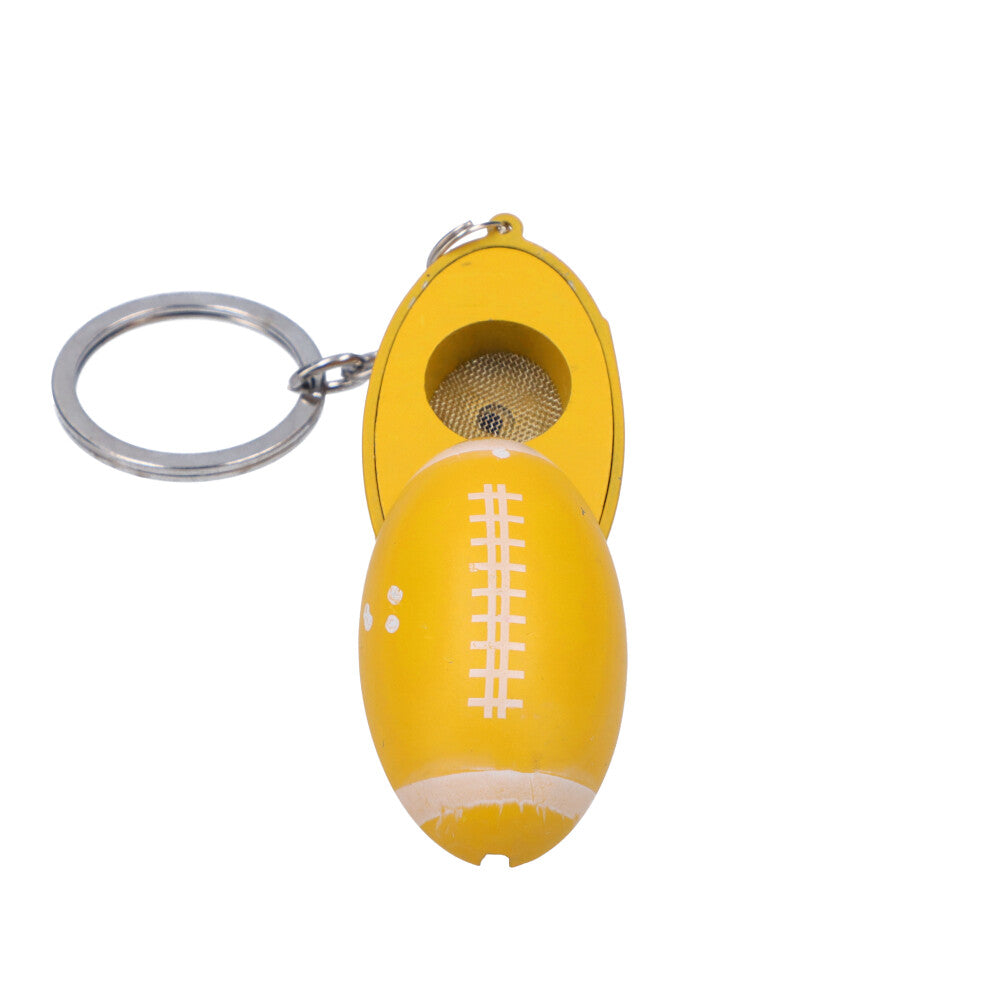 American Football Metal Hand Pipe with Key Chain | Yellow - Front View 