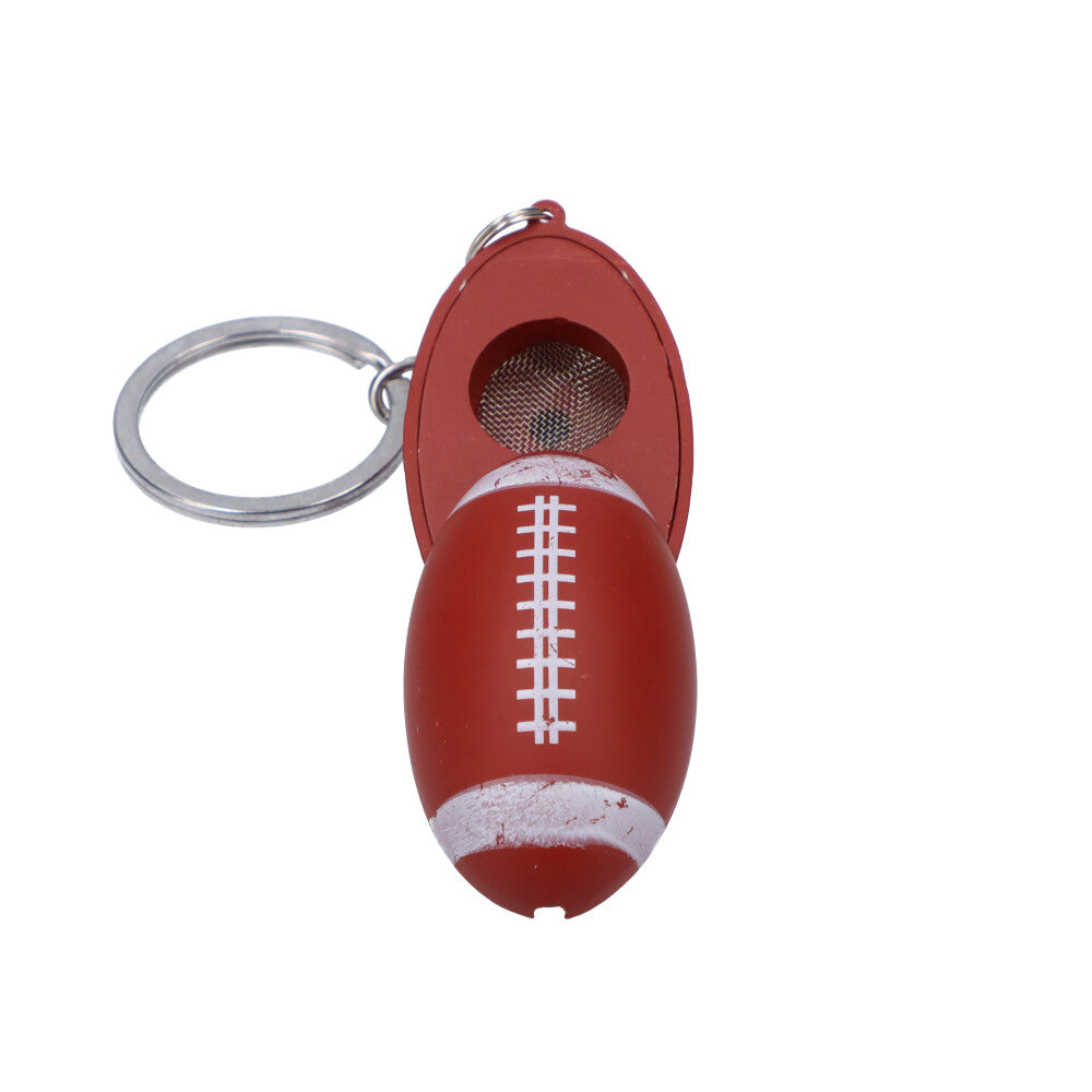 American Football Metal Hand Pipe with Key Chain | Red - Front View 