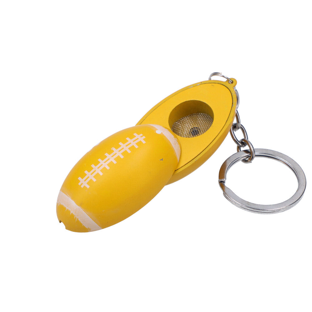 American Football Metal Hand Pipe with Key Chain | Yellow - Open