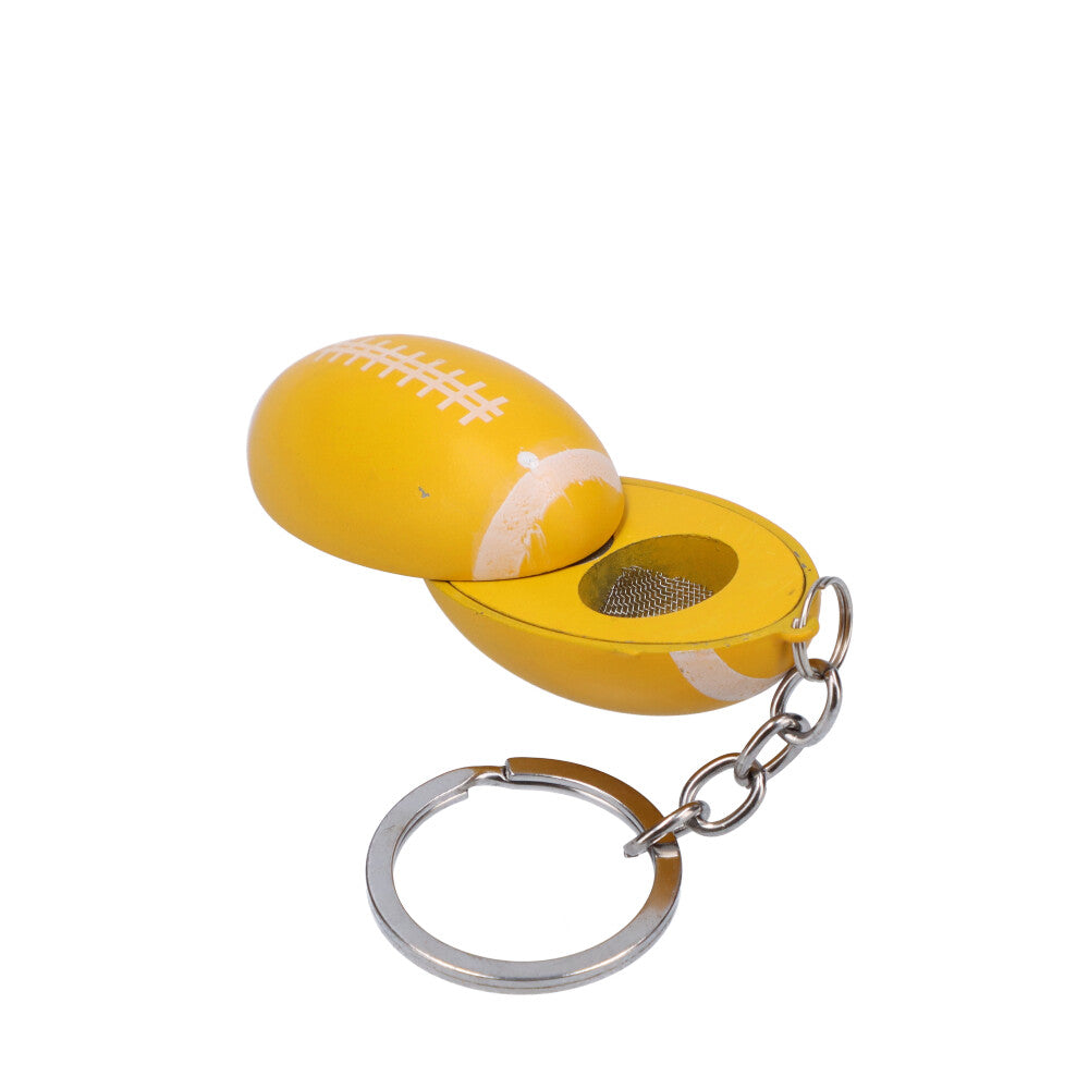 American Football Metal Hand Pipe with Key Chain | Yellow - Side View 1