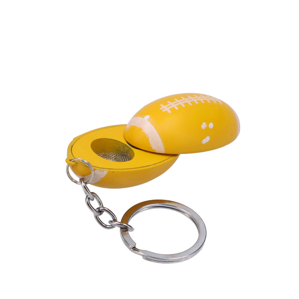 American Football Metal Hand Pipe with Key Chain | Yellow - Side View 2