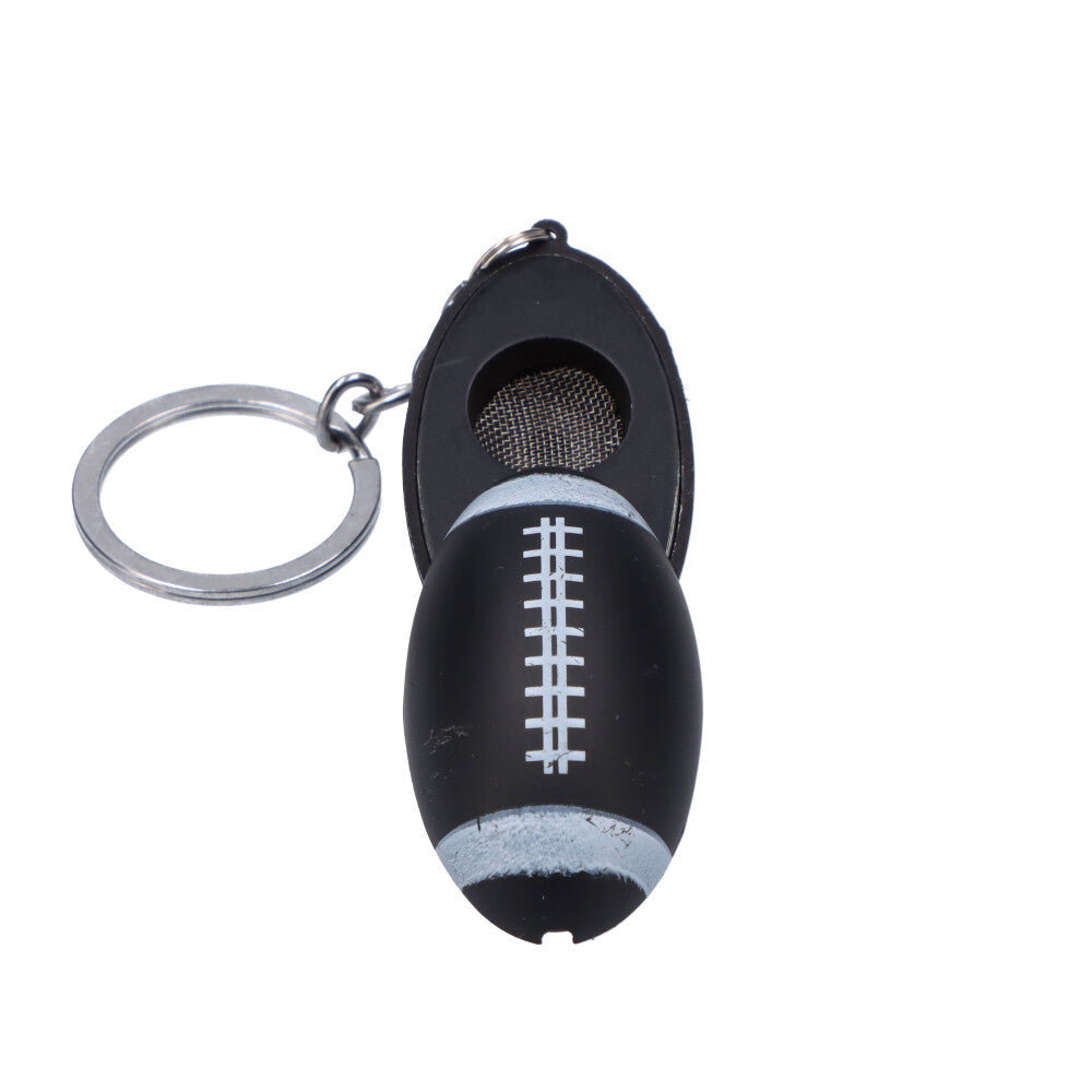 American Football Metal Hand Pipe with Key Chain | Black - Front View 