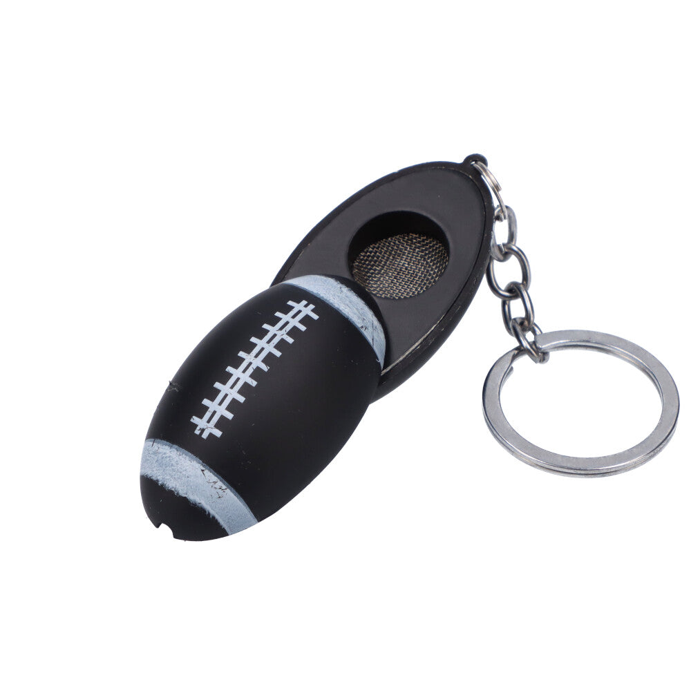American Football Metal Hand Pipe with Key Chain | Black - Open