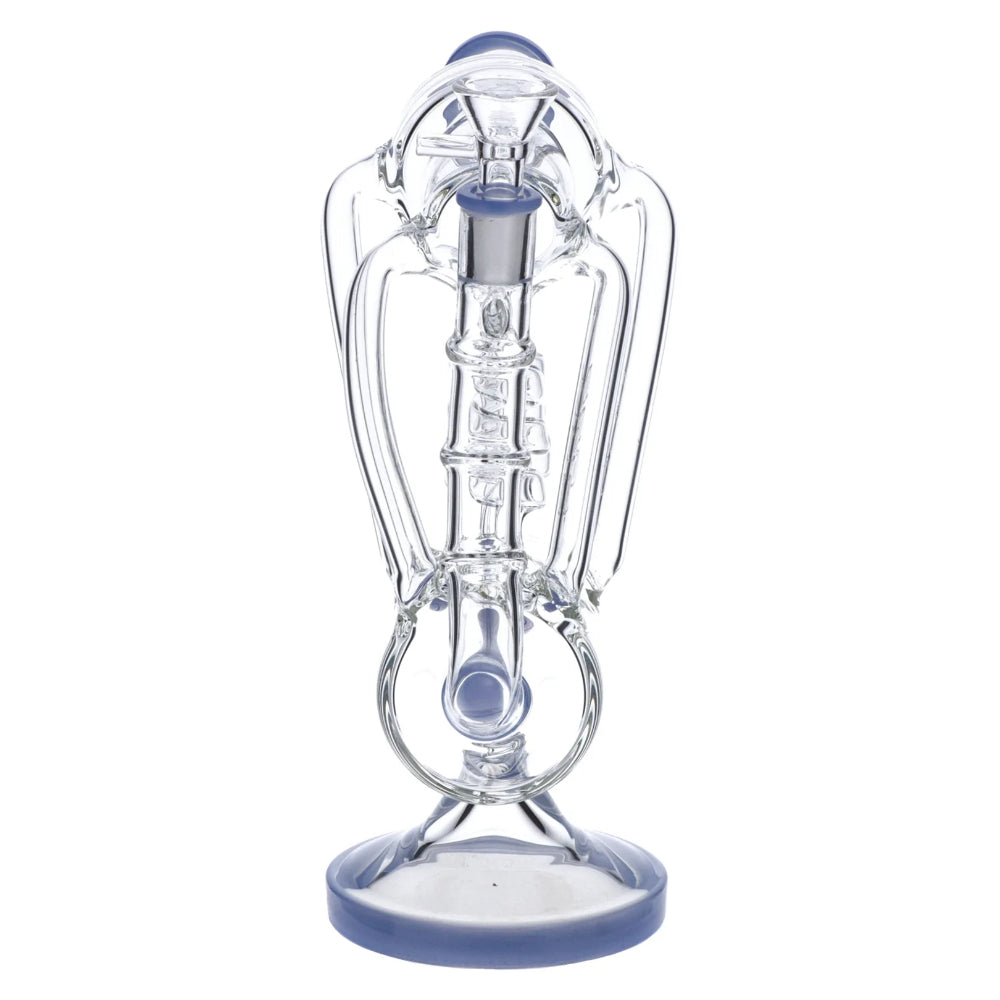Bent Neck Hybrid Recycler Dab Rig | Milky Blue | Front view