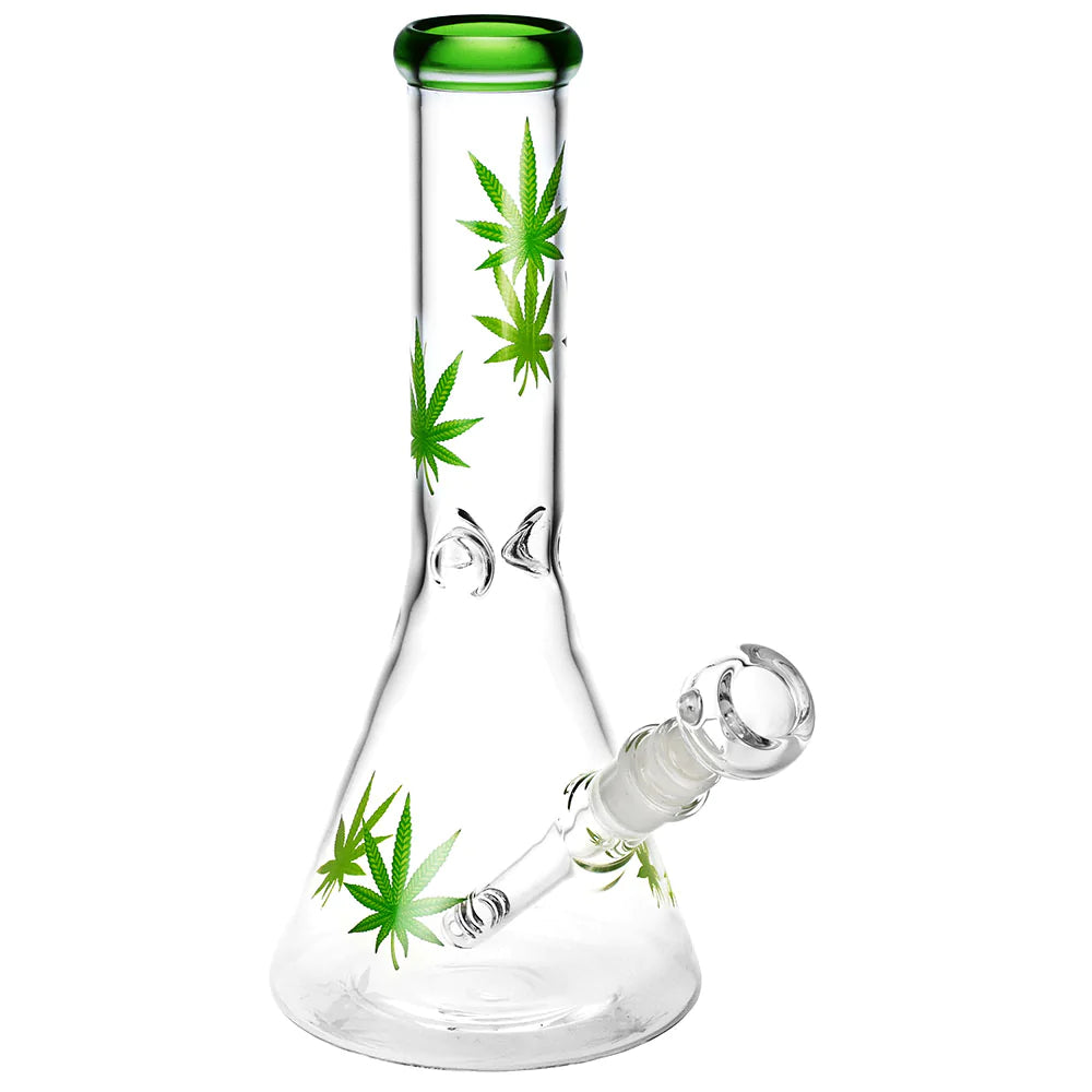 Sacre Bleu Leaf Print Beaker Glass Bong | random color 2