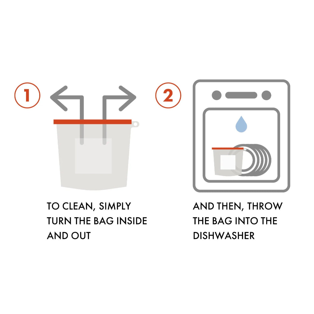 ONGROK Silicone Storage Bag | 2 Pack | 1500ml & 3000ml bags | Cleaning info