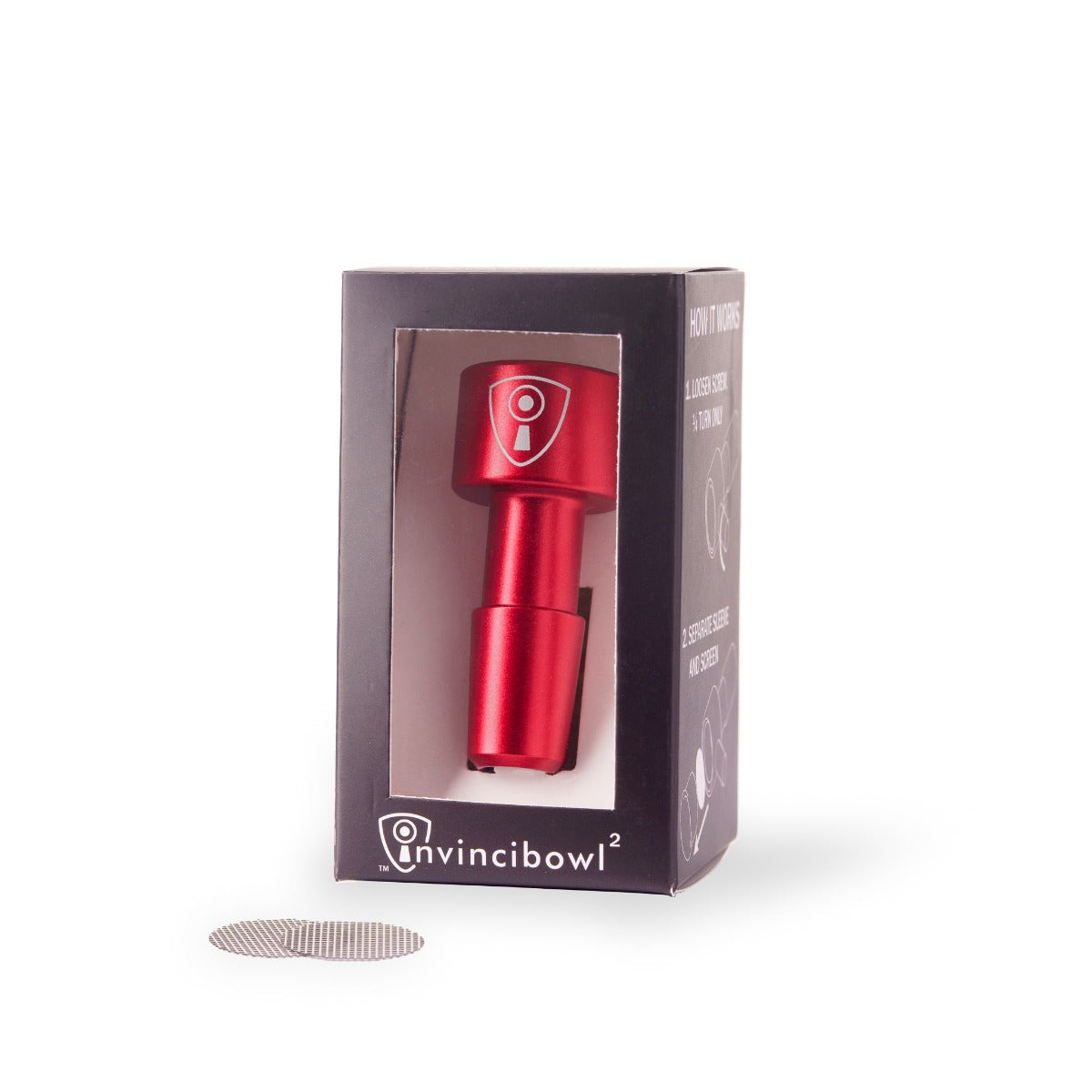 Invincibowl Metal Bowl with Screen and Male Joint | 14.5mm | Red | Bowl in Box with Screens
