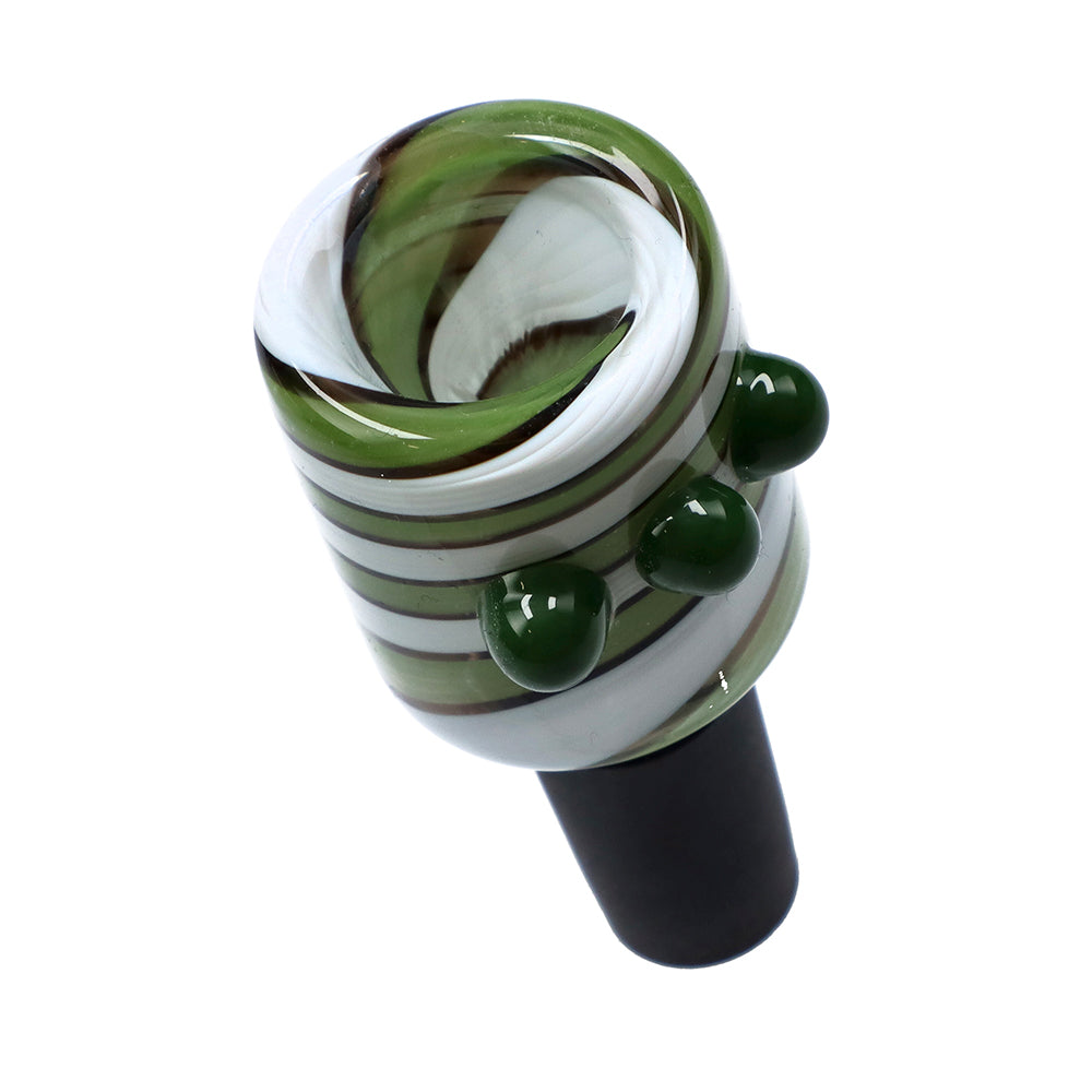Glass Bowl with Colored Stripes and Glass Marbles | Green | 14.5mm - Top View 