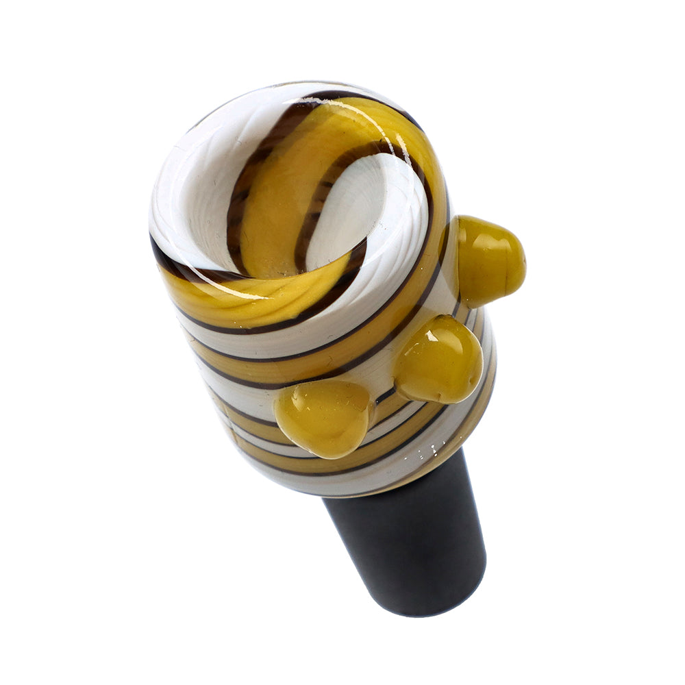 Glass Bowl with Colored Stripes and Glass Marbles | Yellow | 14.5mm - Top View 