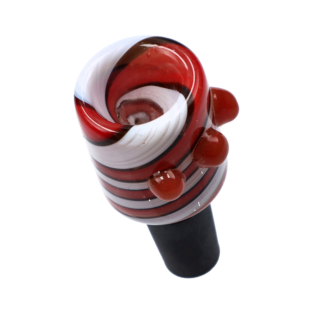 Glass Bowl with Colored Stripes and Glass Marbles | Red | 14.5mm - Top View