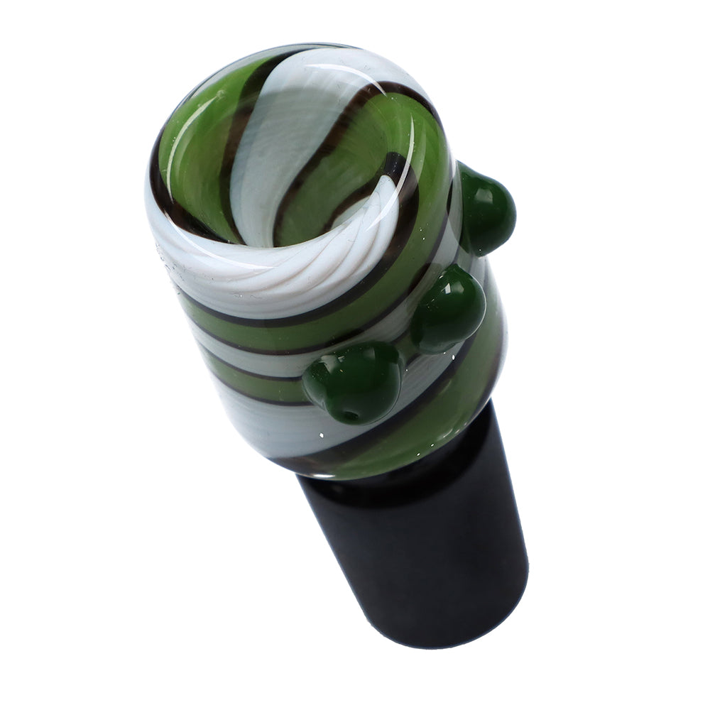 Glass Bowl with Colored Stripes and Glass Marbles | Green | 18.8mm - Top View 