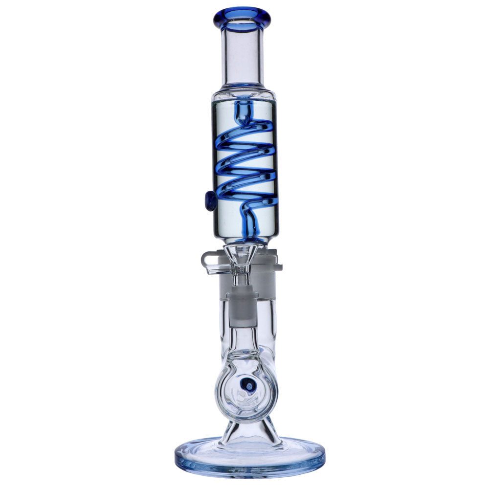 Glass Glycerine Coil Bong with Inline Diffuser | Blue | front view