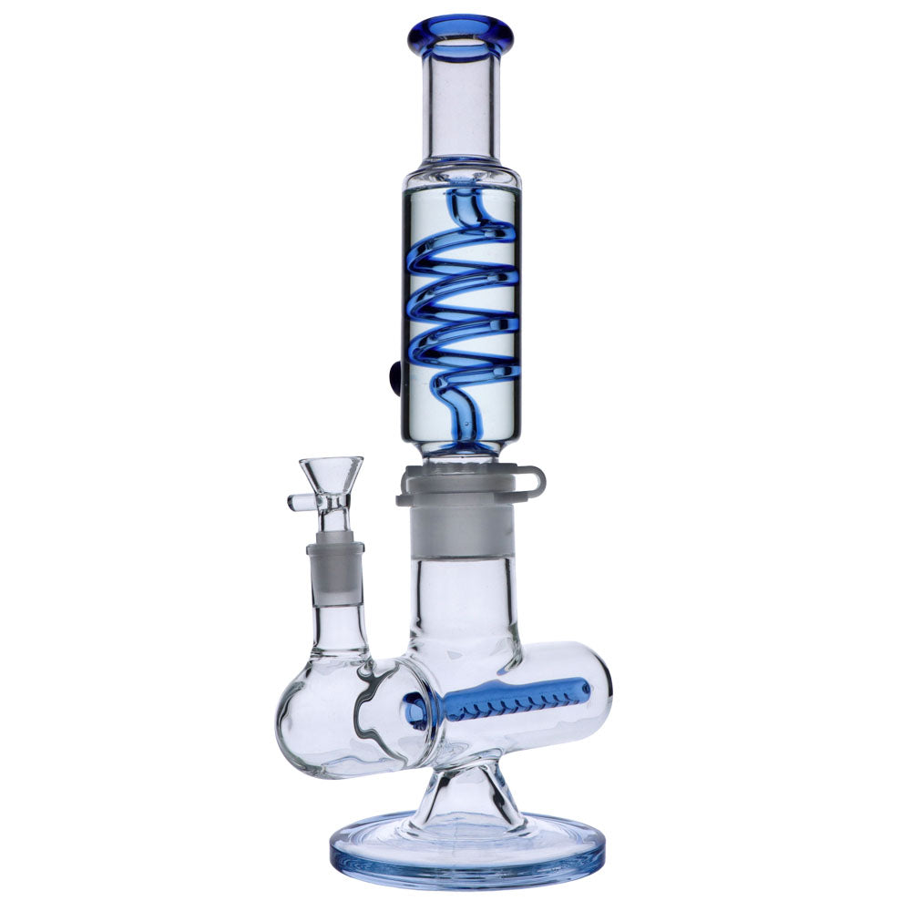Glass Glycerine Coil Bong with Inline Diffuser | Blue | side view 4