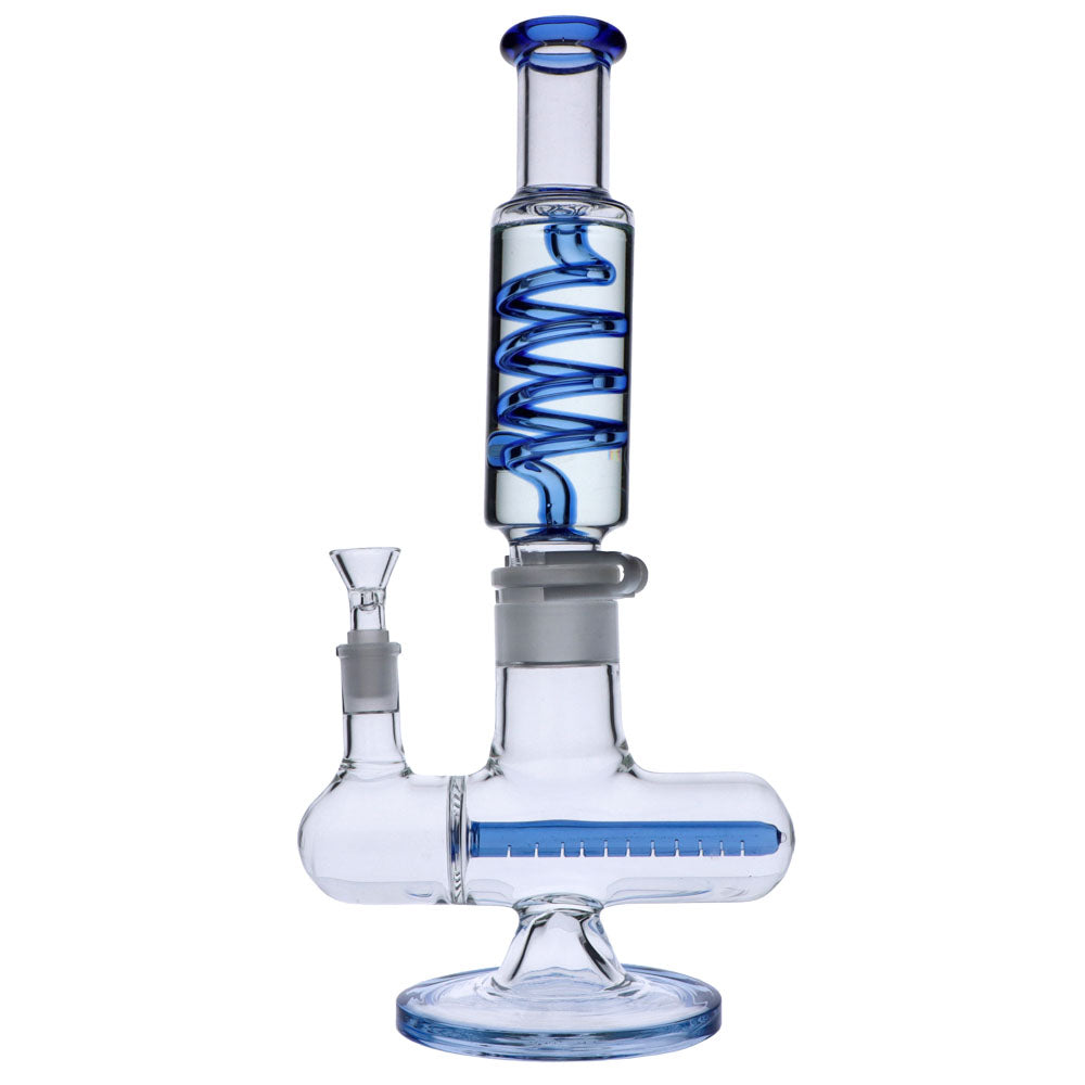 Glass Glycerine Coil Bong with Inline Diffuser | Blue | side view 1