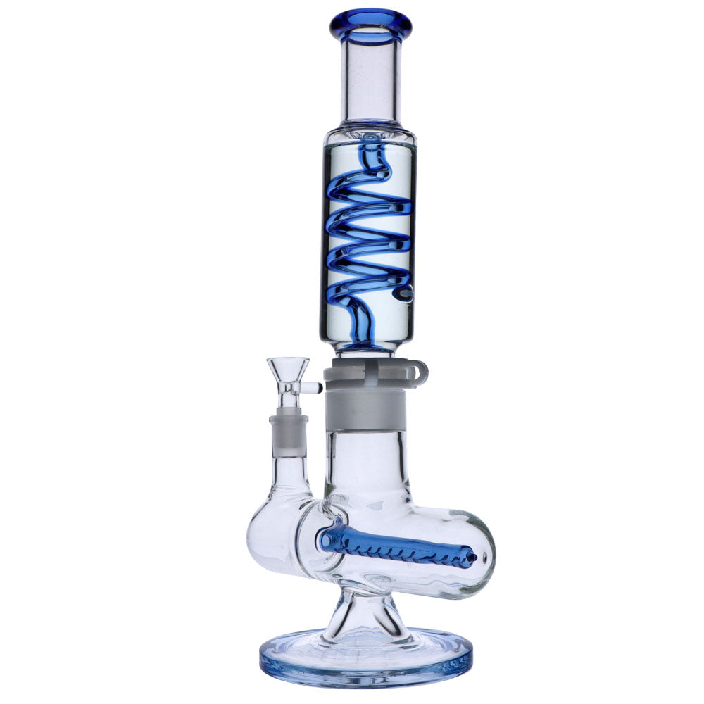 Glass Glycerine Coil Bong with Inline Diffuser | Blue | side view 2