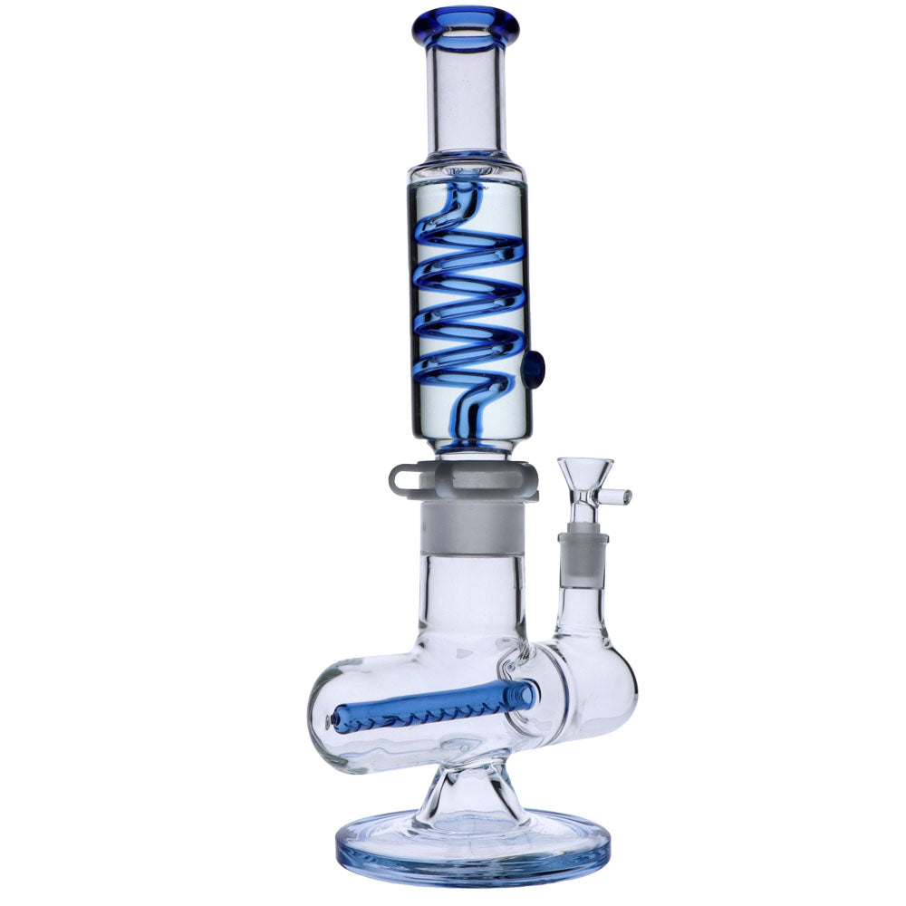 Glass Glycerine Coil Bong with Inline Diffuser | Blue | side view 3