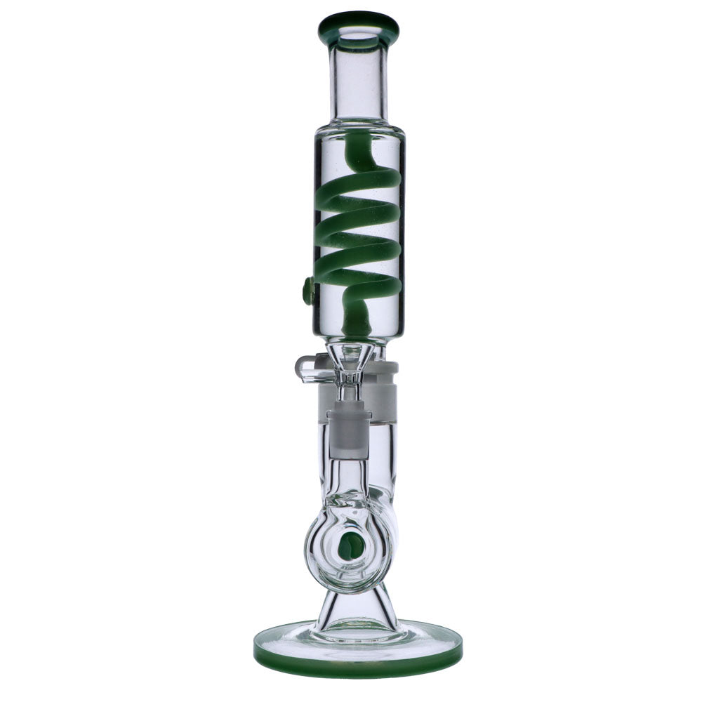 Glass Glycerine Coil Bong with Inline Diffuser | Milky Green | front view