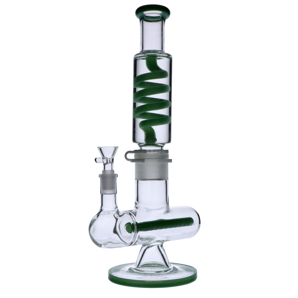 Glass Glycerine Coil Bong with Inline Diffuser | Milky Green | side view 4