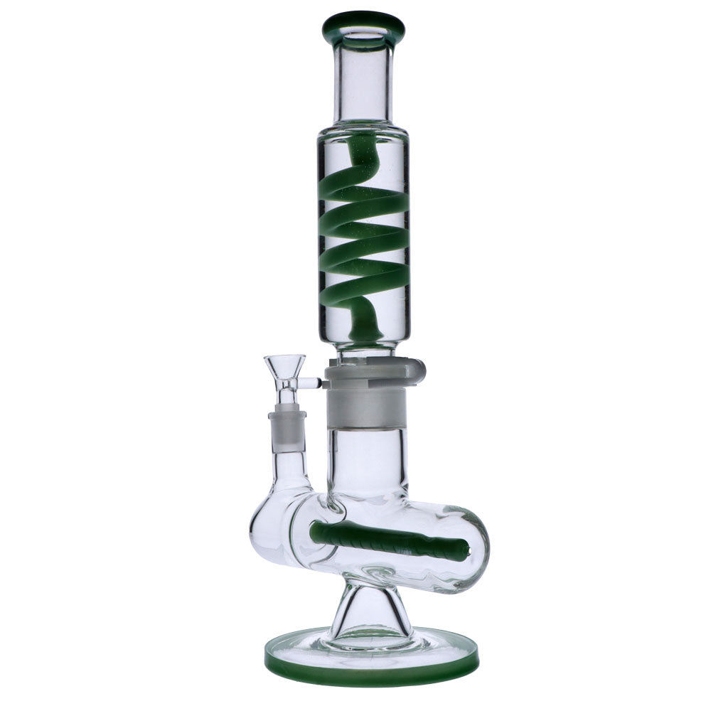 Glass Glycerine Coil Bong with Inline Diffuser | Milky Green | side view 2