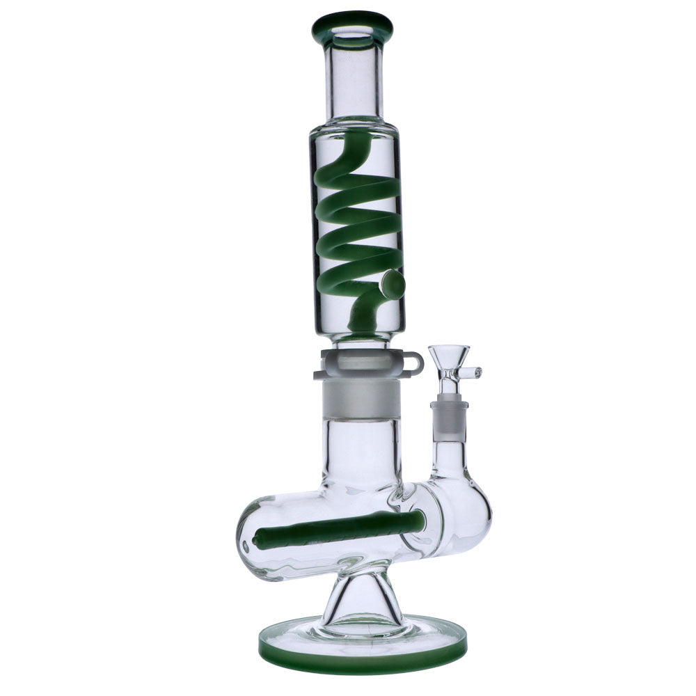 Glass Glycerine Coil Bong with Inline Diffuser | Milky Green | side view 3