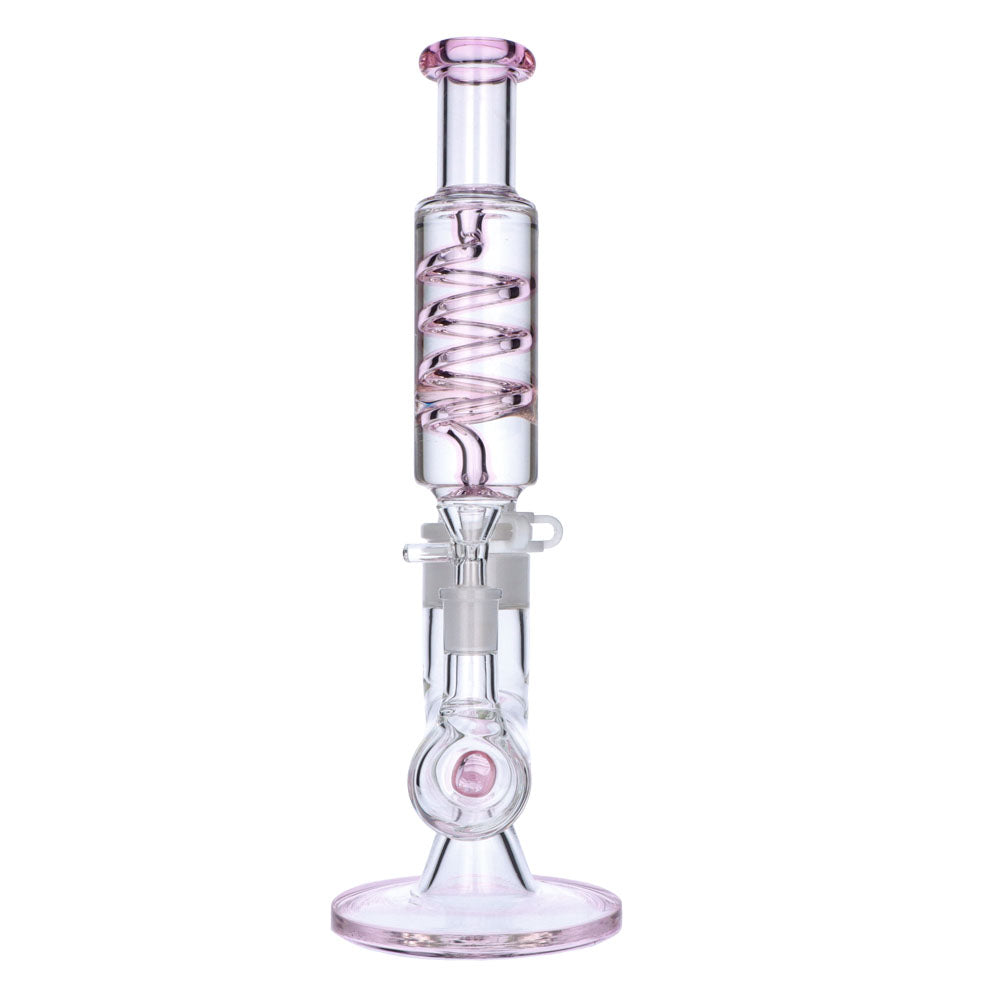 Glass Glycerine Coil Bong with Inline Diffuser | Pink - front view