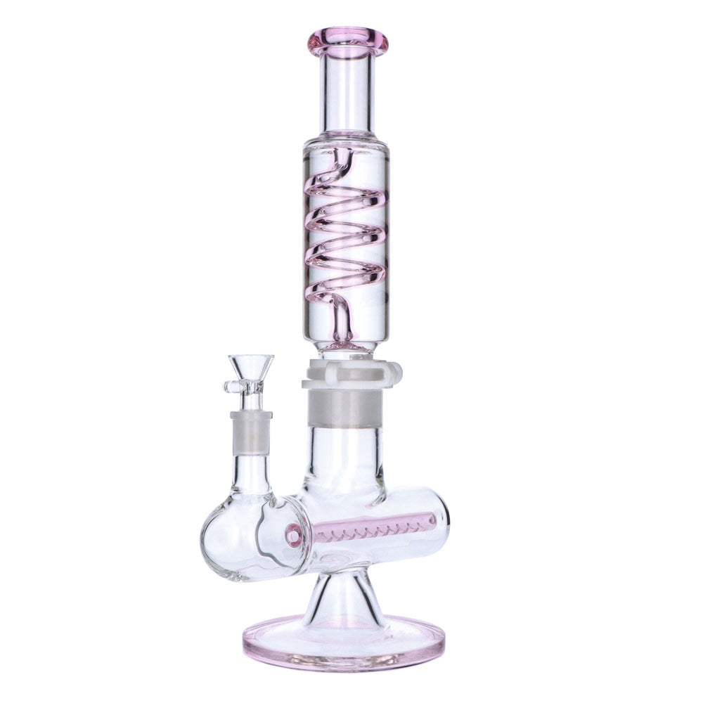 Glass Glycerine Coil Bong with Inline Diffuser | Pink - side view 4