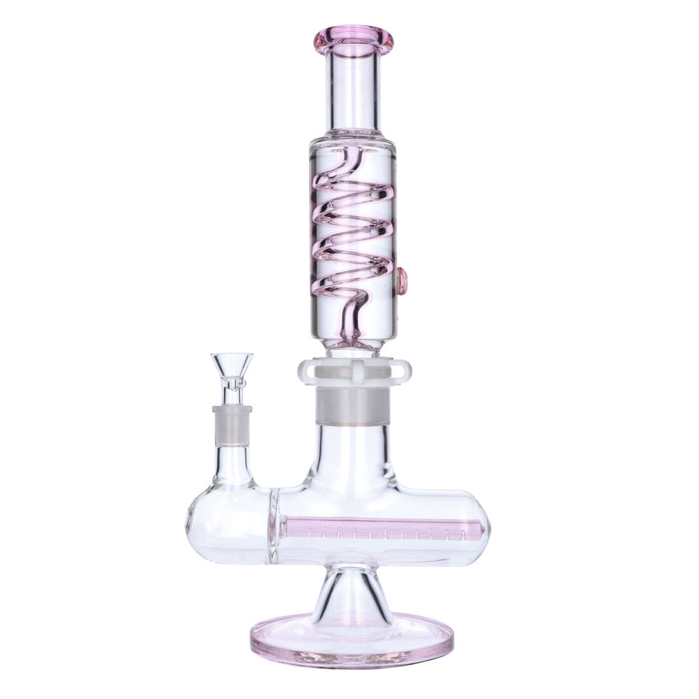 Glass Glycerine Coil Bong with Inline Diffuser | Pink - side view 1
