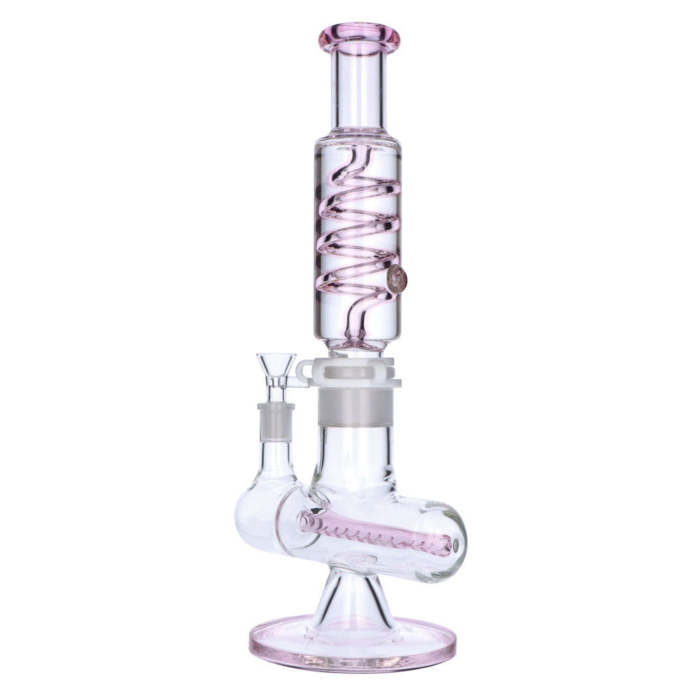Glass Glycerine Coil Bong with Inline Diffuser | Pink - side view 2