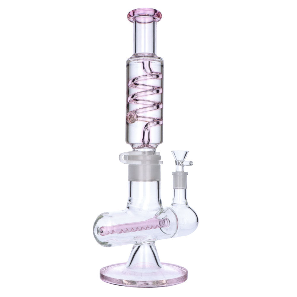 Glass Glycerine Coil Bong with Inline Diffuser | Pink  - side view 3