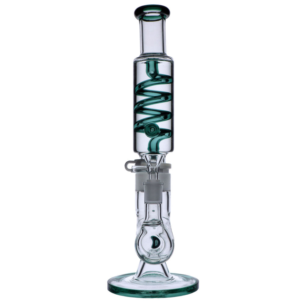 Glass Glycerine Coil Bong with Inline Diffuser | Teal | front view