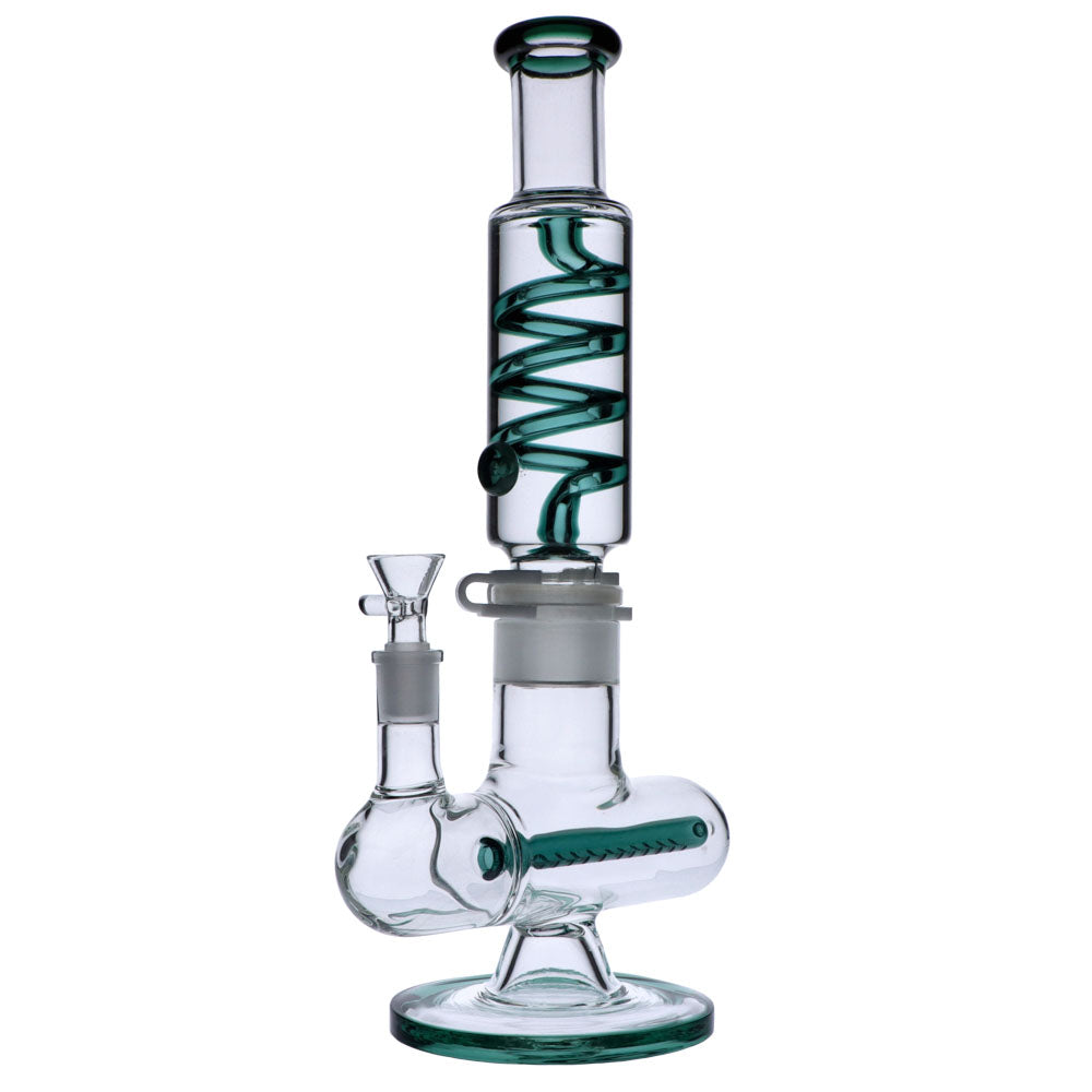 Glass Glycerine Coil Bong with Inline Diffuser | Teal | side view 4