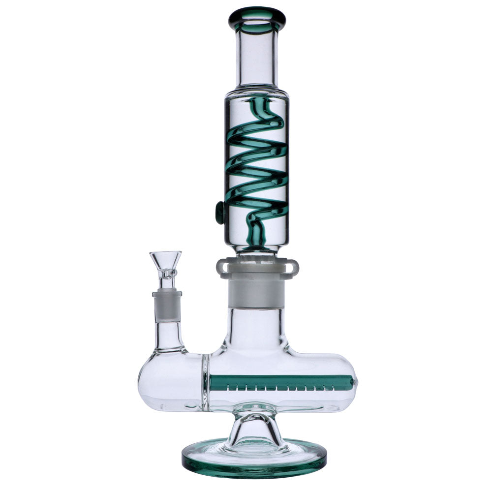 Glass Glycerine Coil Bong with Inline Diffuser | Teal | side view 1