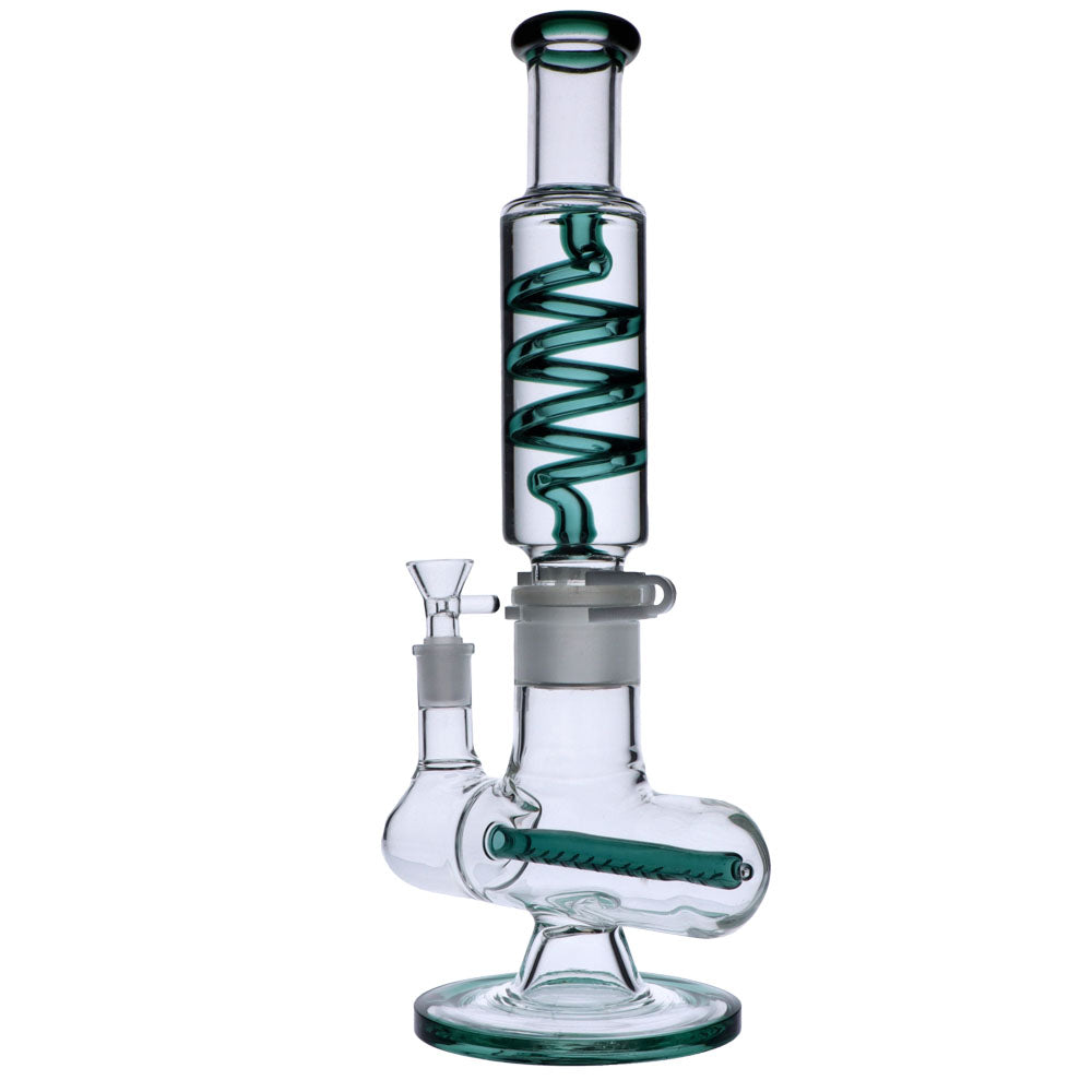 Glass Glycerine Coil Bong with Inline Diffuser | Teal | side view 2