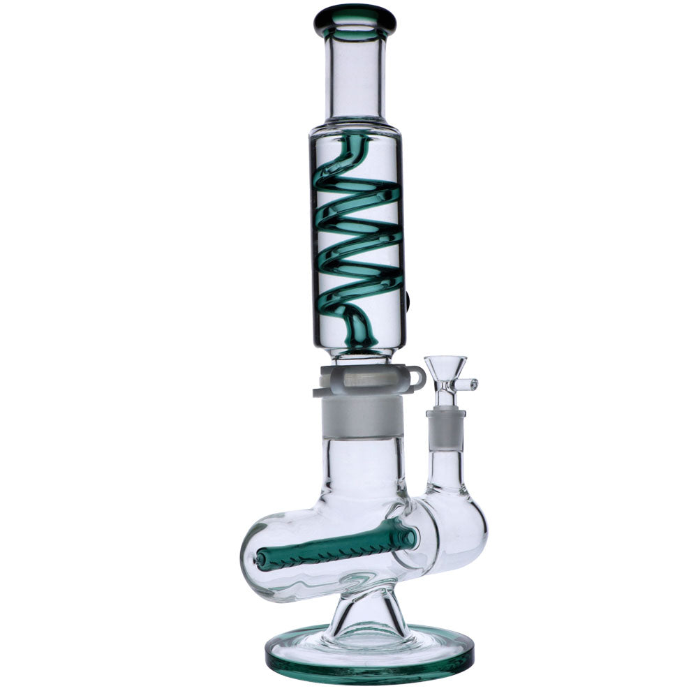Glass Glycerine Coil Bong with Inline Diffuser | Teal | side view 3