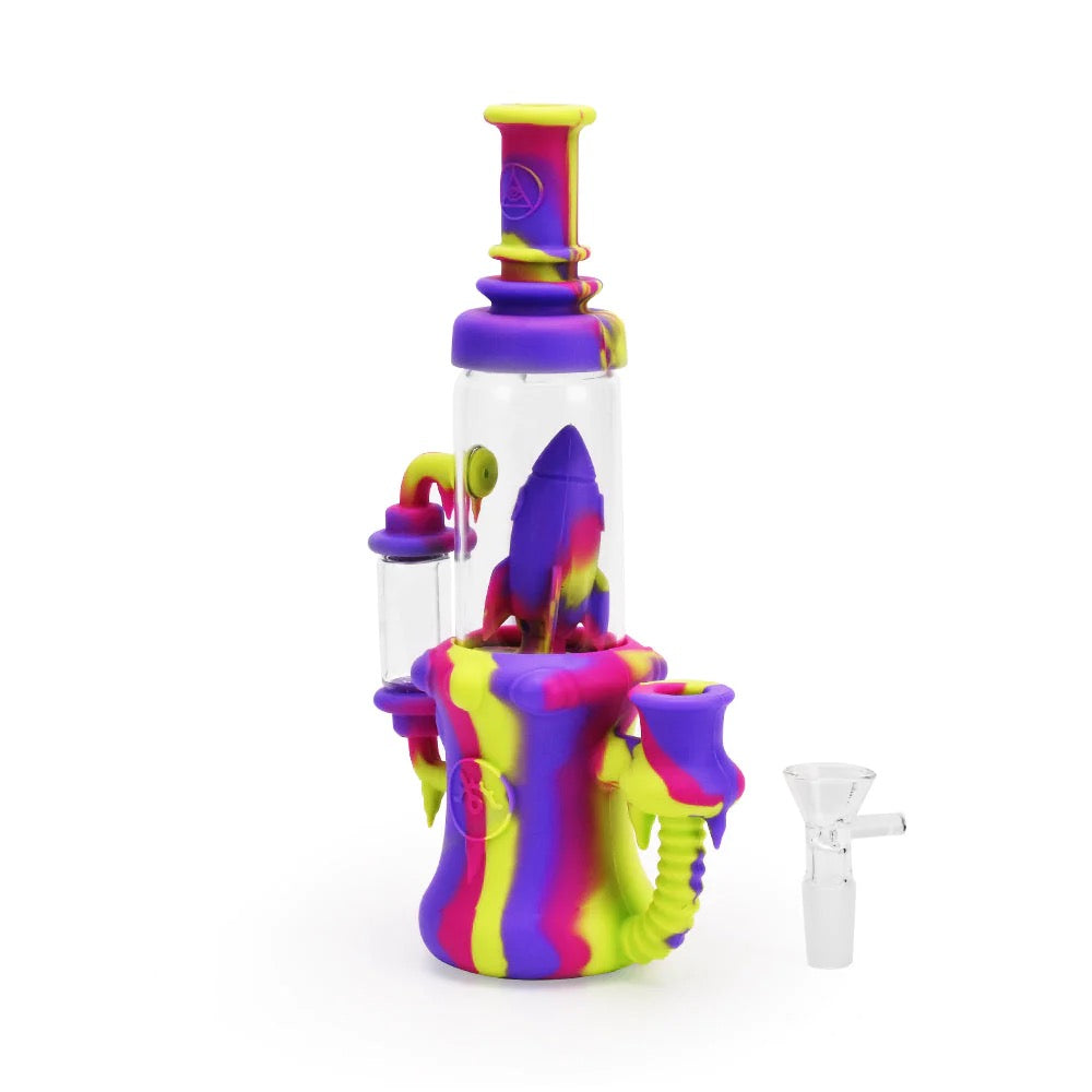 Ritual Silicone Rocket Recycler | Pink/Yellow | disassembled