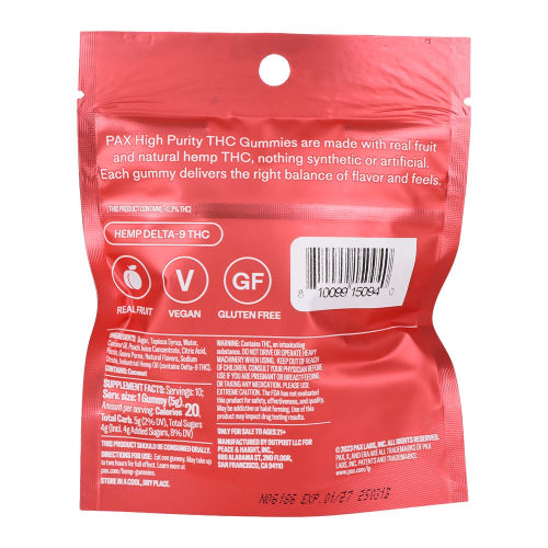 PAX High Purity D9 THC Gummies | 100mg | 10pc Pack