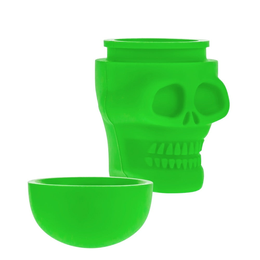 Silicone Non-Stick Stash Container | Skulll | Green - Lid Off 