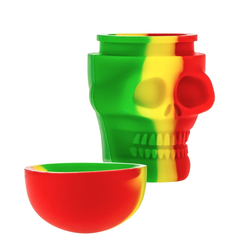 Silicone Non-Stick Stash Container | Skull | Rasta - Lid Off 