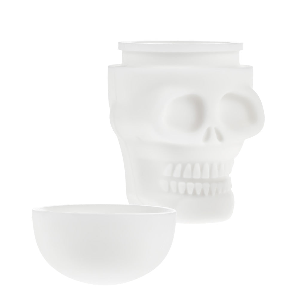 Silicone Non-Stick Stash Container | Skull | White - Lid Off 