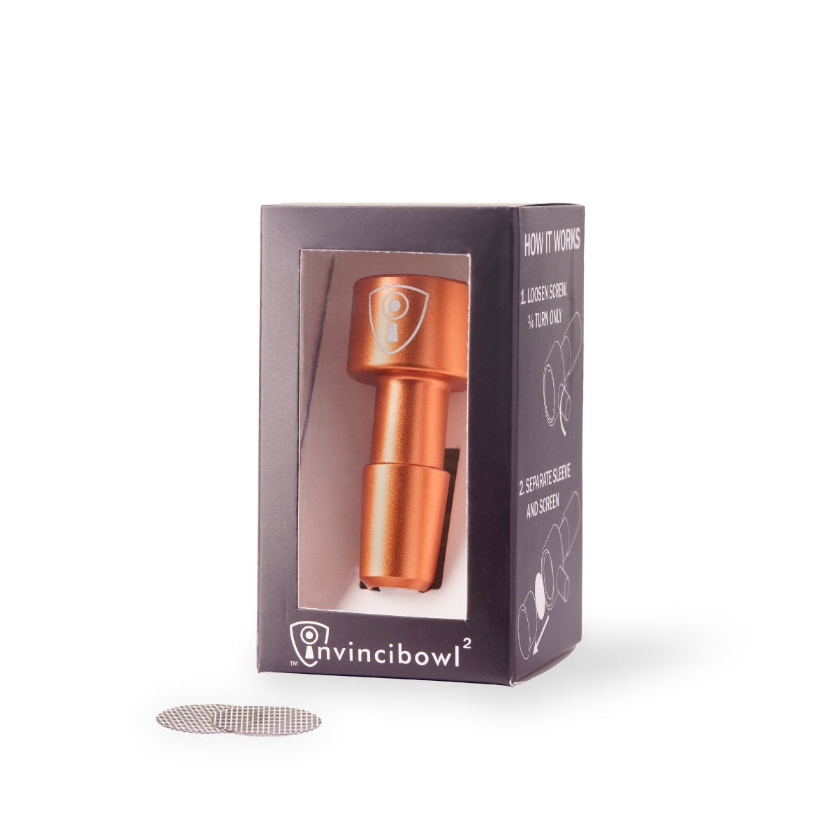 Invincibowl Metal Bowl with Screen and Male Joint | 14.5mm | Orange | Bowl in Box with Screens