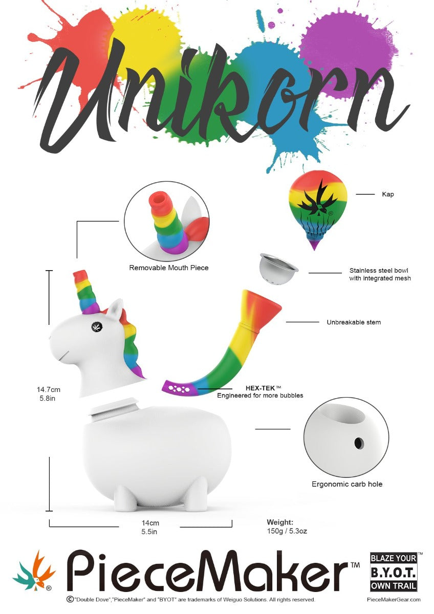 PieceMaker Unikorn Silicone Rainbow Bong | All parts