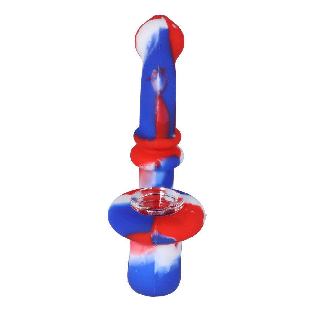 Silicone Sherlock Pipe with Glass Bowl | Random Color | Red/Blue/White | front view