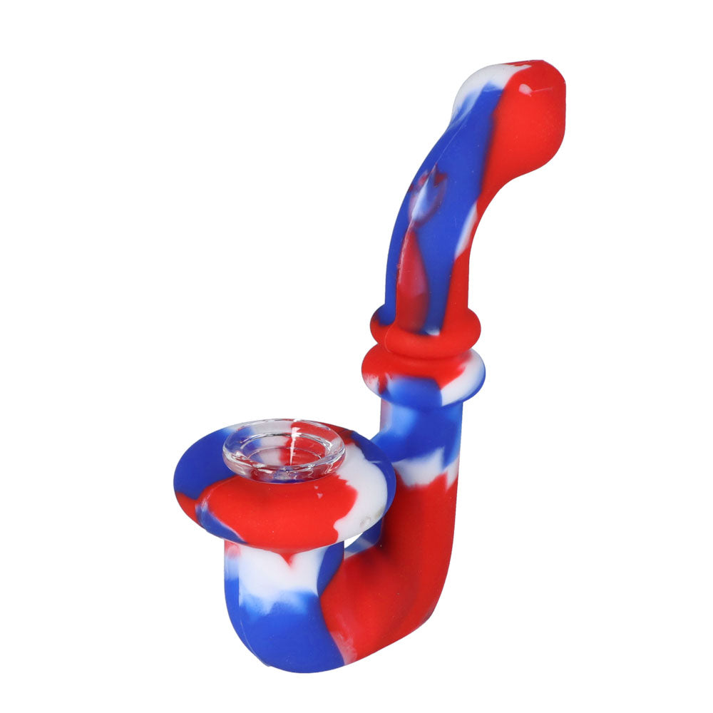Silicone Sherlock Pipe with Glass Bowl | Random Color | Red/Blue/White | side view 1