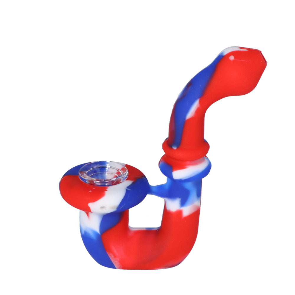 Silicone Sherlock Pipe with Glass Bowl | Random Color | Red/Blue/White | side view 2