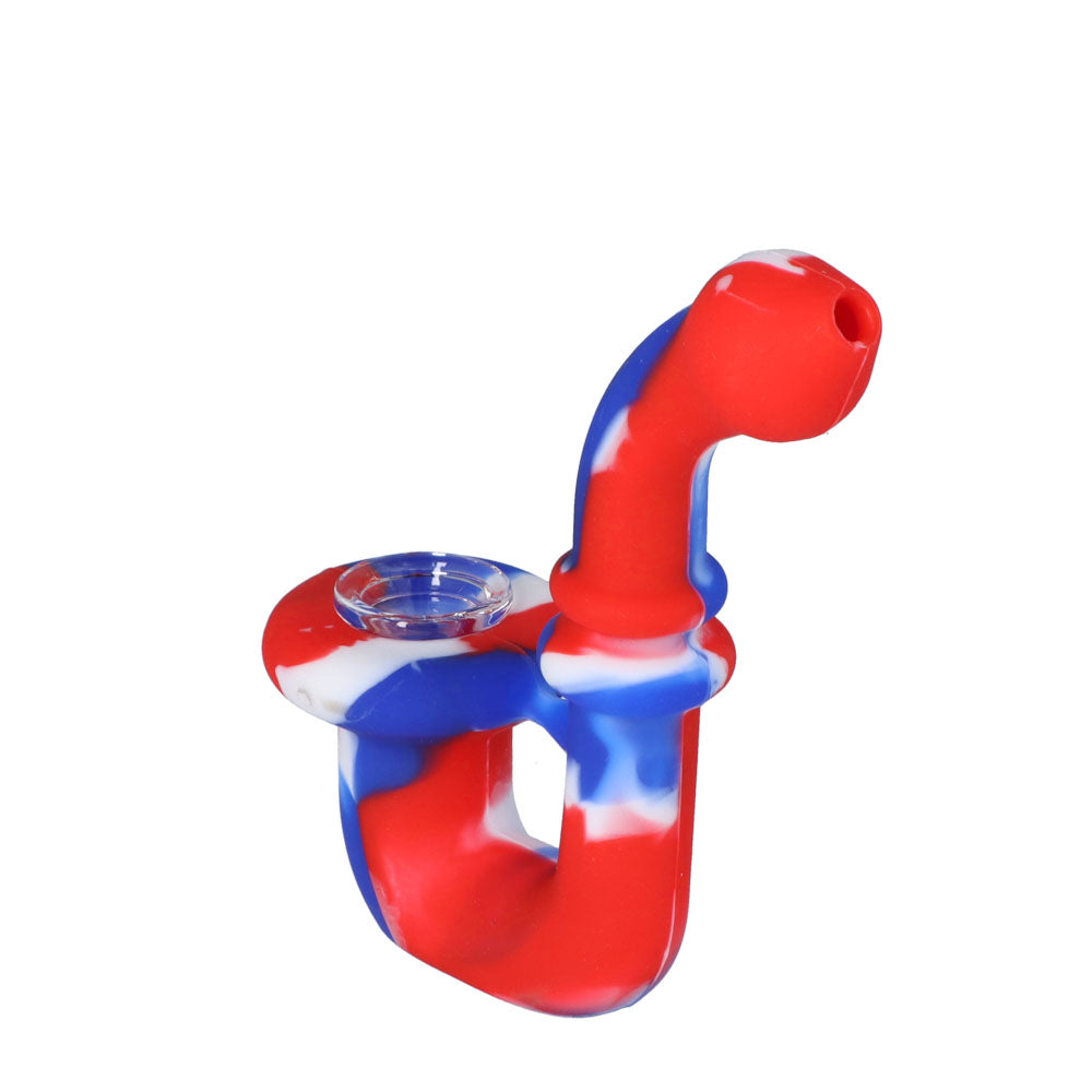 Silicone Sherlock Pipe with Glass Bowl | Random Color | Red/Blue/White | side view 3
