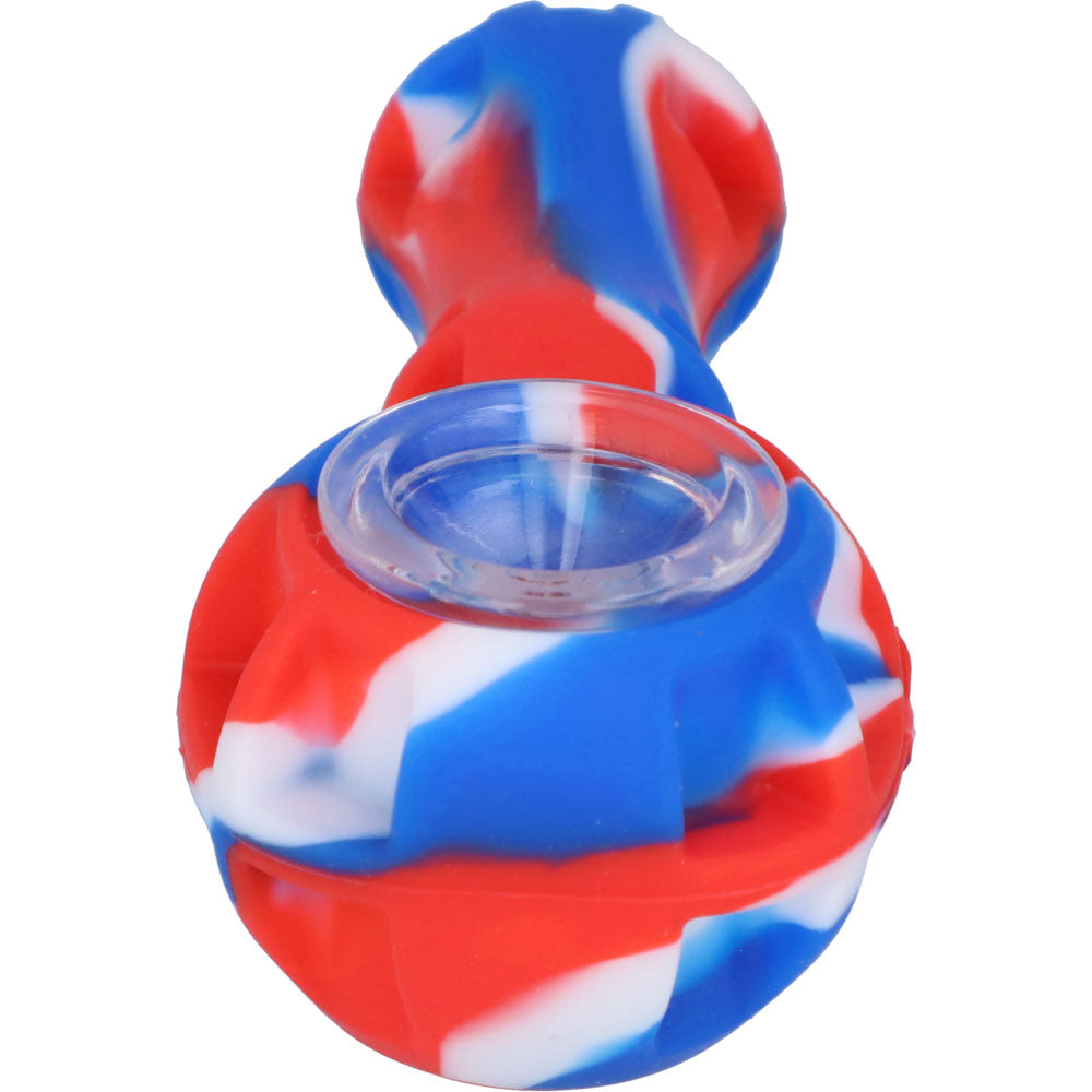Silicone 2 in 1 Pipe with Metal Dab Tool | Random Color | Blue/Red/White | front view