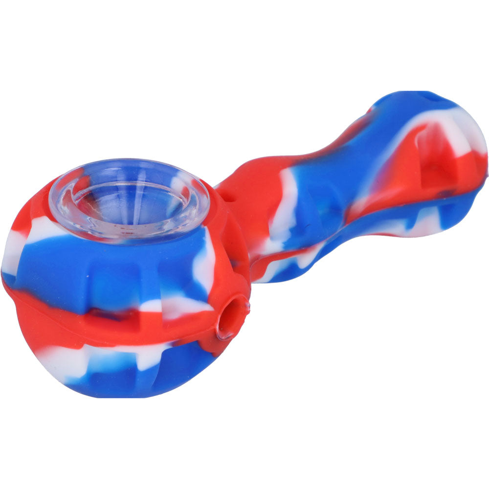 Silicone 2 in 1 Pipe with Metal Dab Tool | Random Color | Blue/Red/White | side view 1