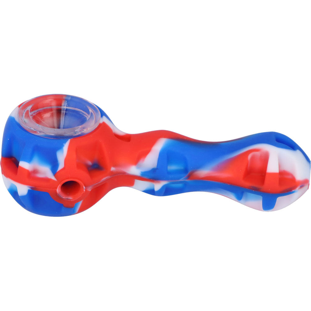 Silicone 2 in 1 Pipe with Metal Dab Tool | Random Color | Blue/Red/White | side view 2
