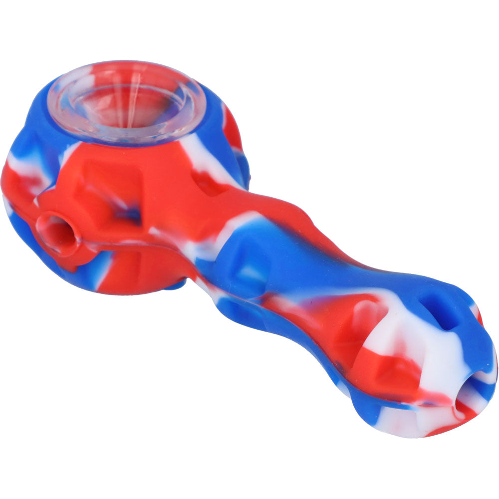 Silicone 2 in 1 Pipe with Metal Dab Tool | Random Color | Blue/Red/White | side view 3